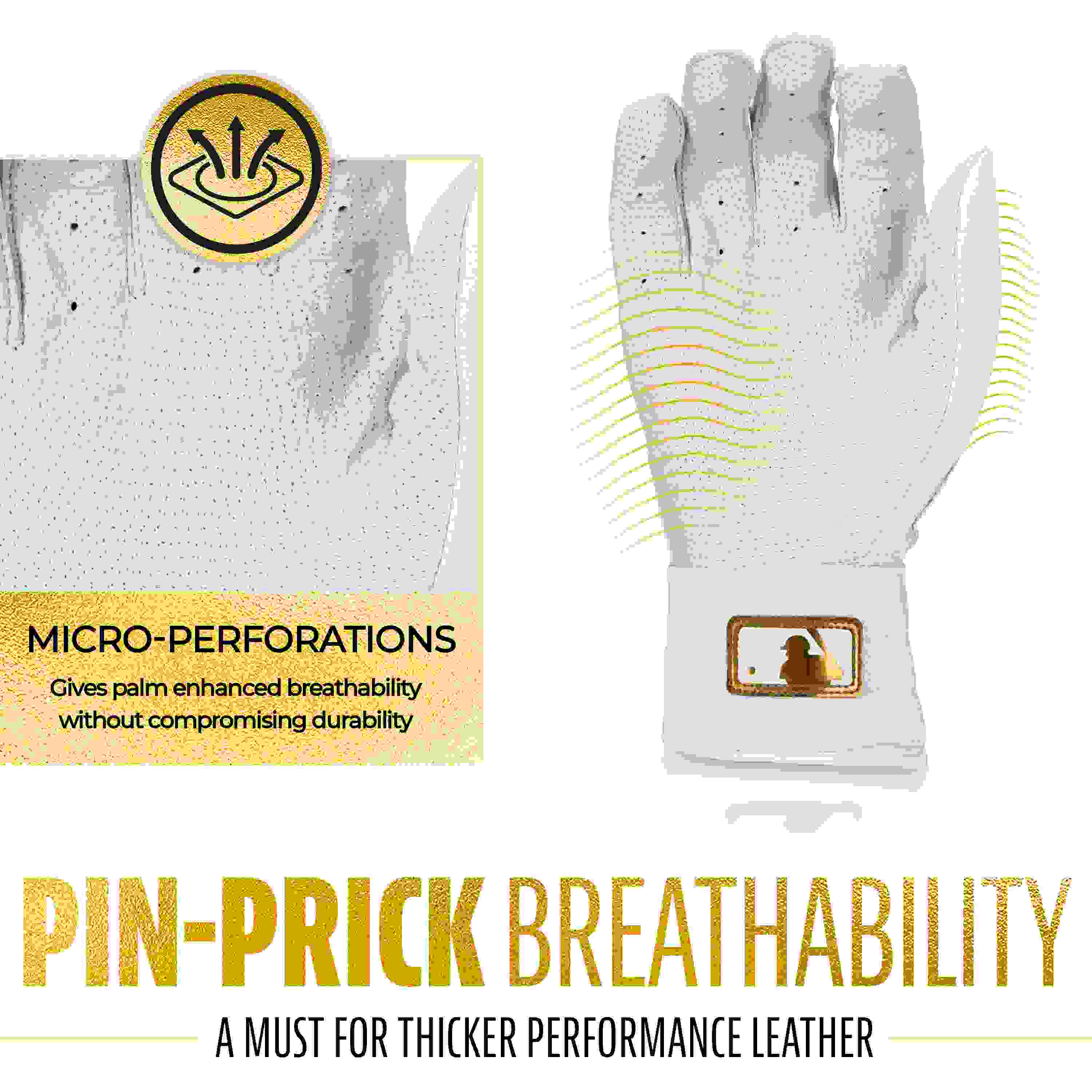 Franklin Sports MLB Powerstrap Youth White/Gold Batting Gloves